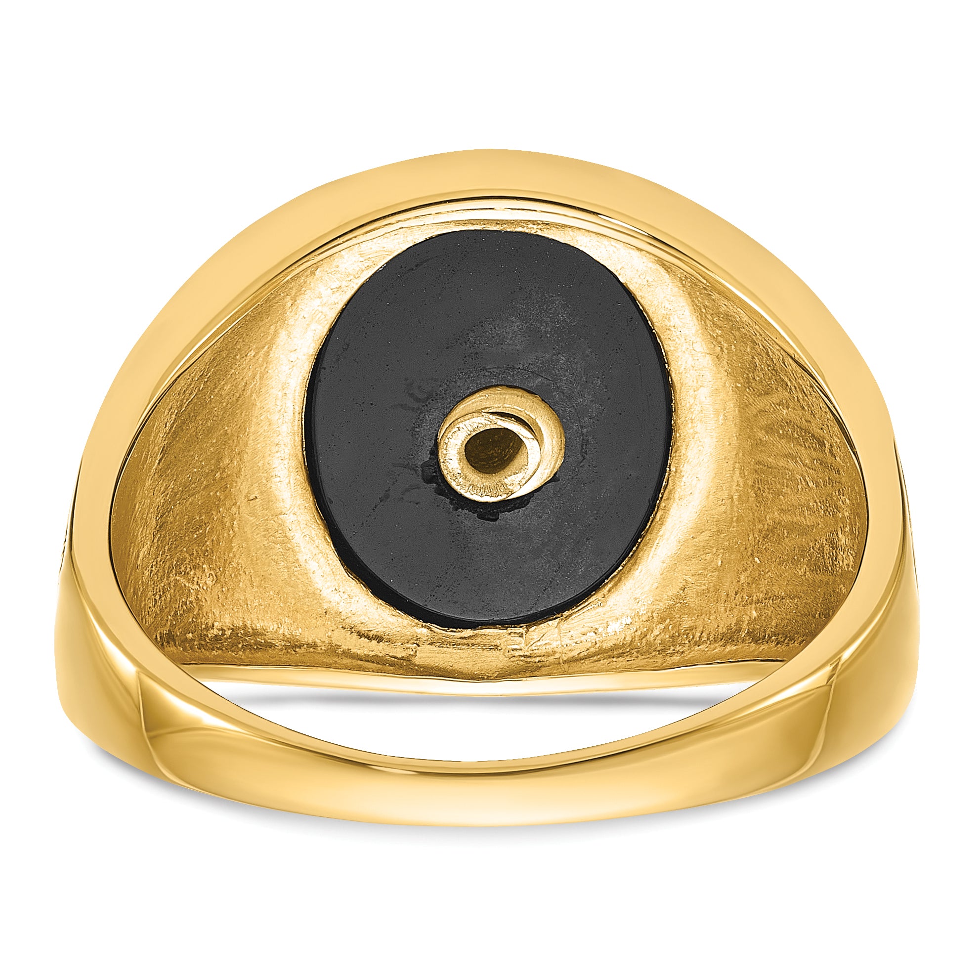 14k Men's Polished and Textured with Black Enamel and Oval Onyx Masonic Ring