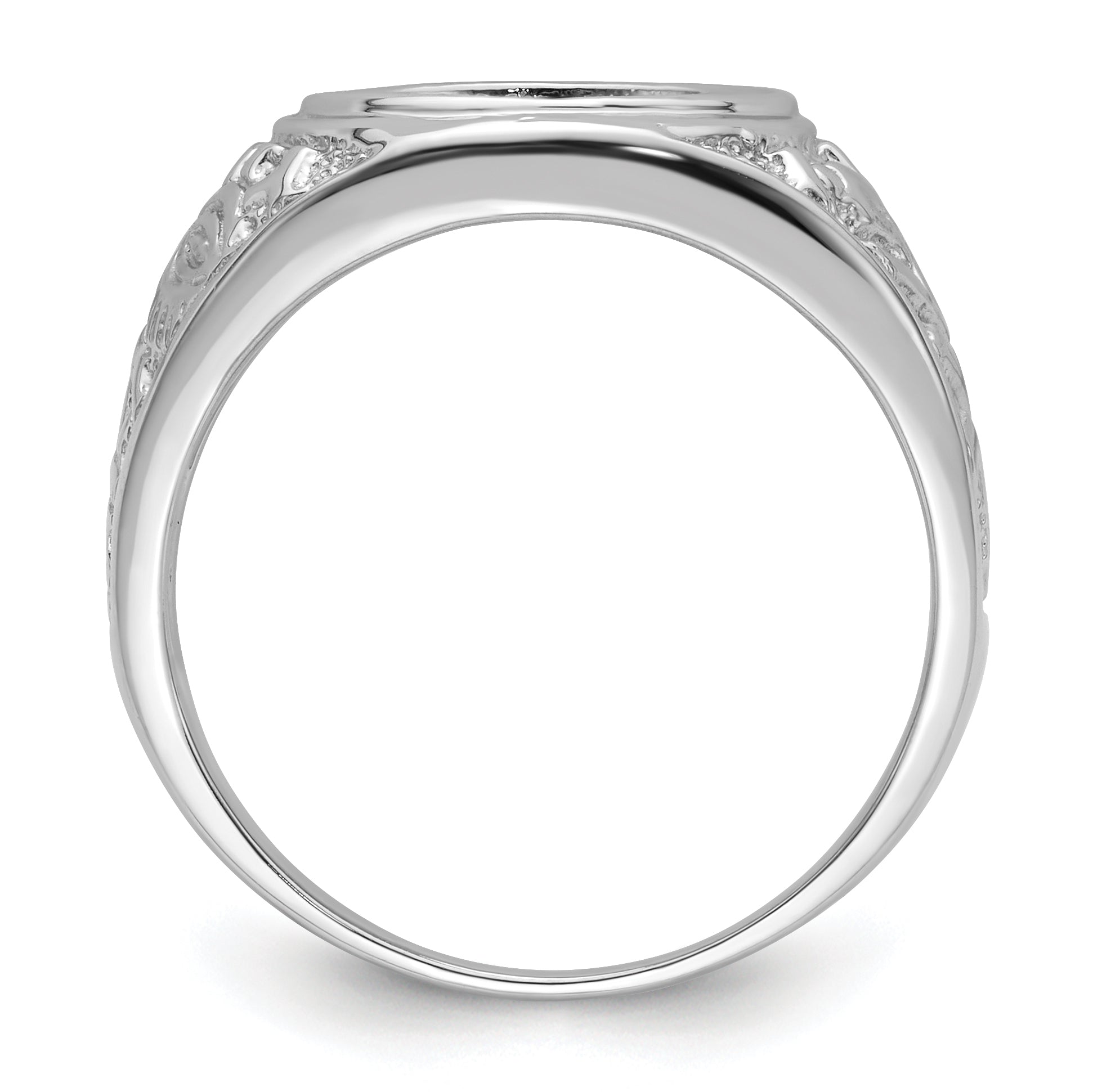 14k White Gold Men's Polished and Textured Masonic Ring Mounting (No Stone Included) Secondary image