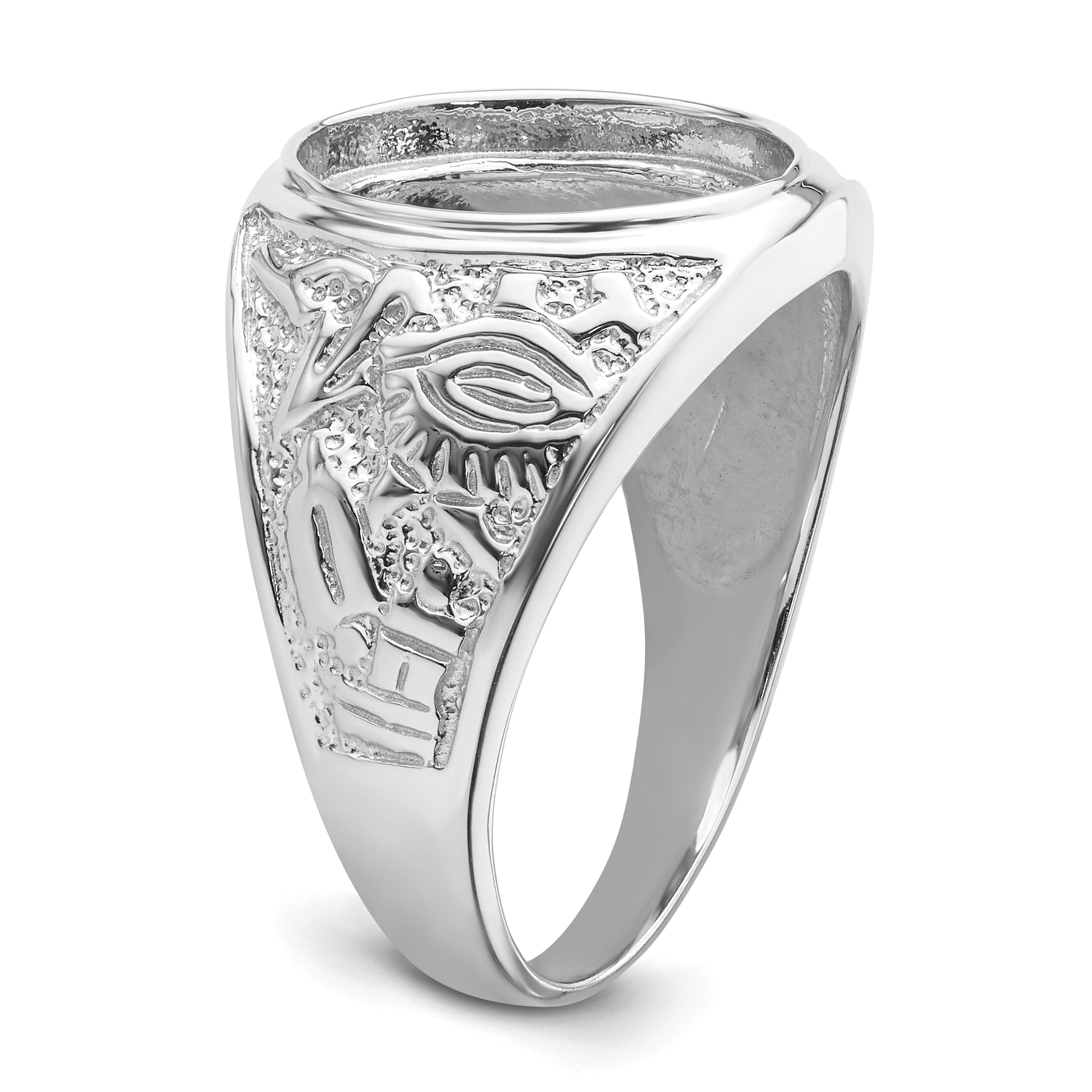 14k White Gold Men's Polished and Textured Masonic Ring Mounting (No Stone Included)