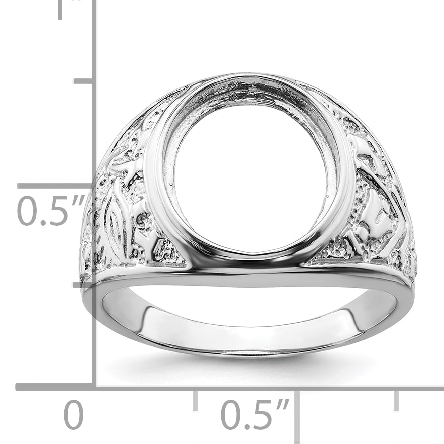 14k White Gold Men's Polished and Textured Masonic Ring Mounting (No Stone Included)