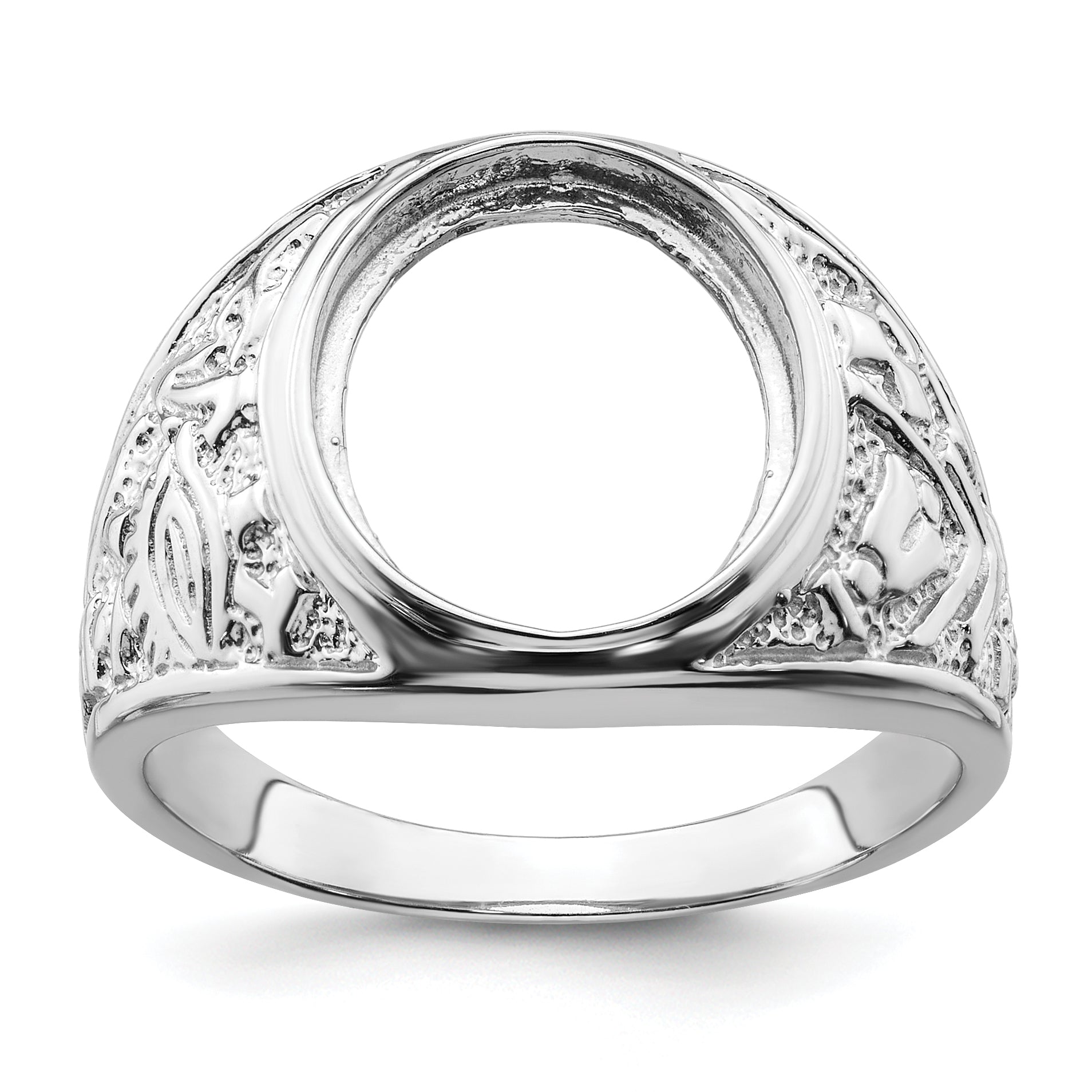 14k White Gold Men's Polished and Textured Masonic Ring Mounting (No Stone Included) Main image