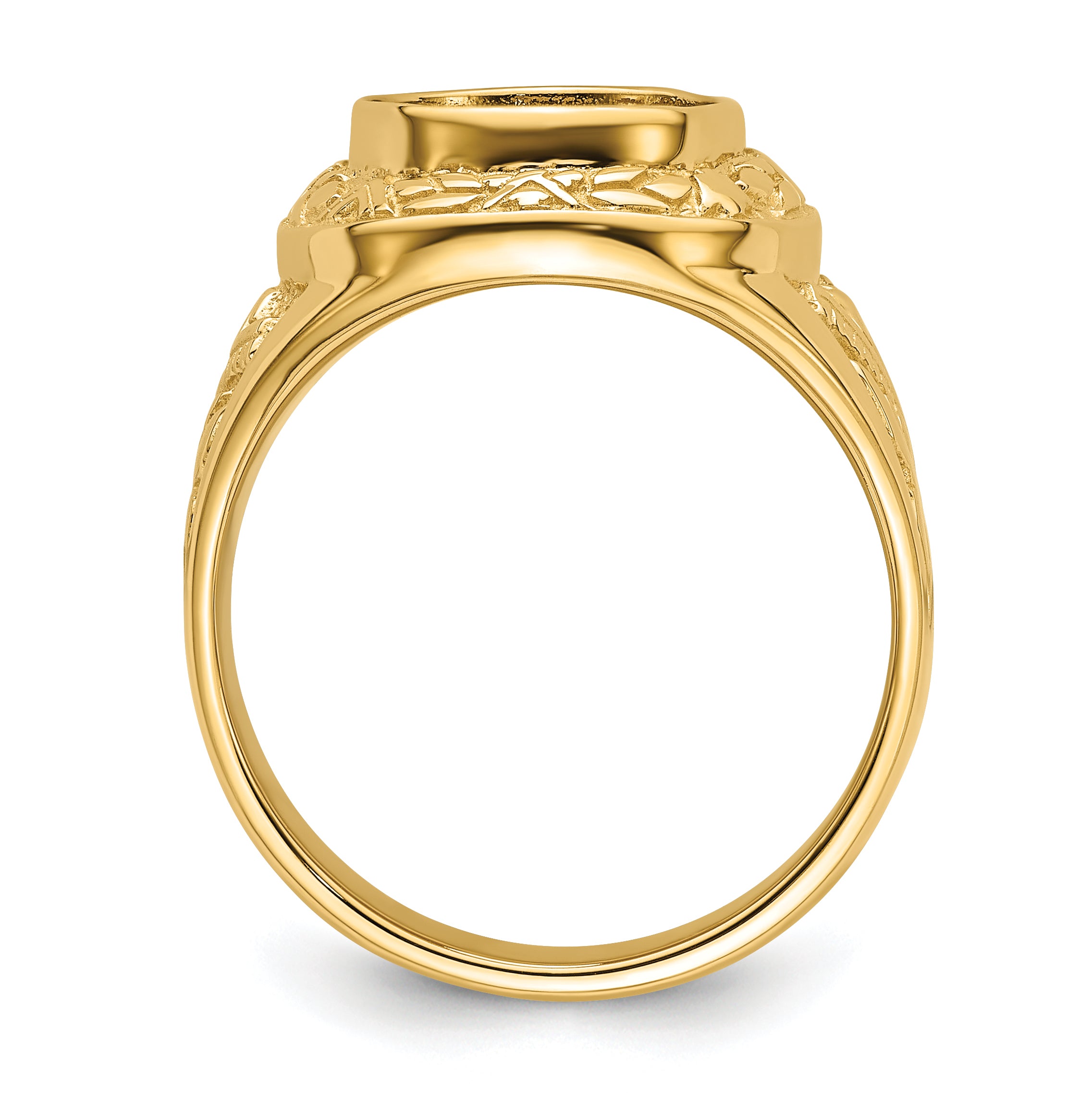 14k Men's Polished and Textured Masonic Ring Mounting (No Stone Included)