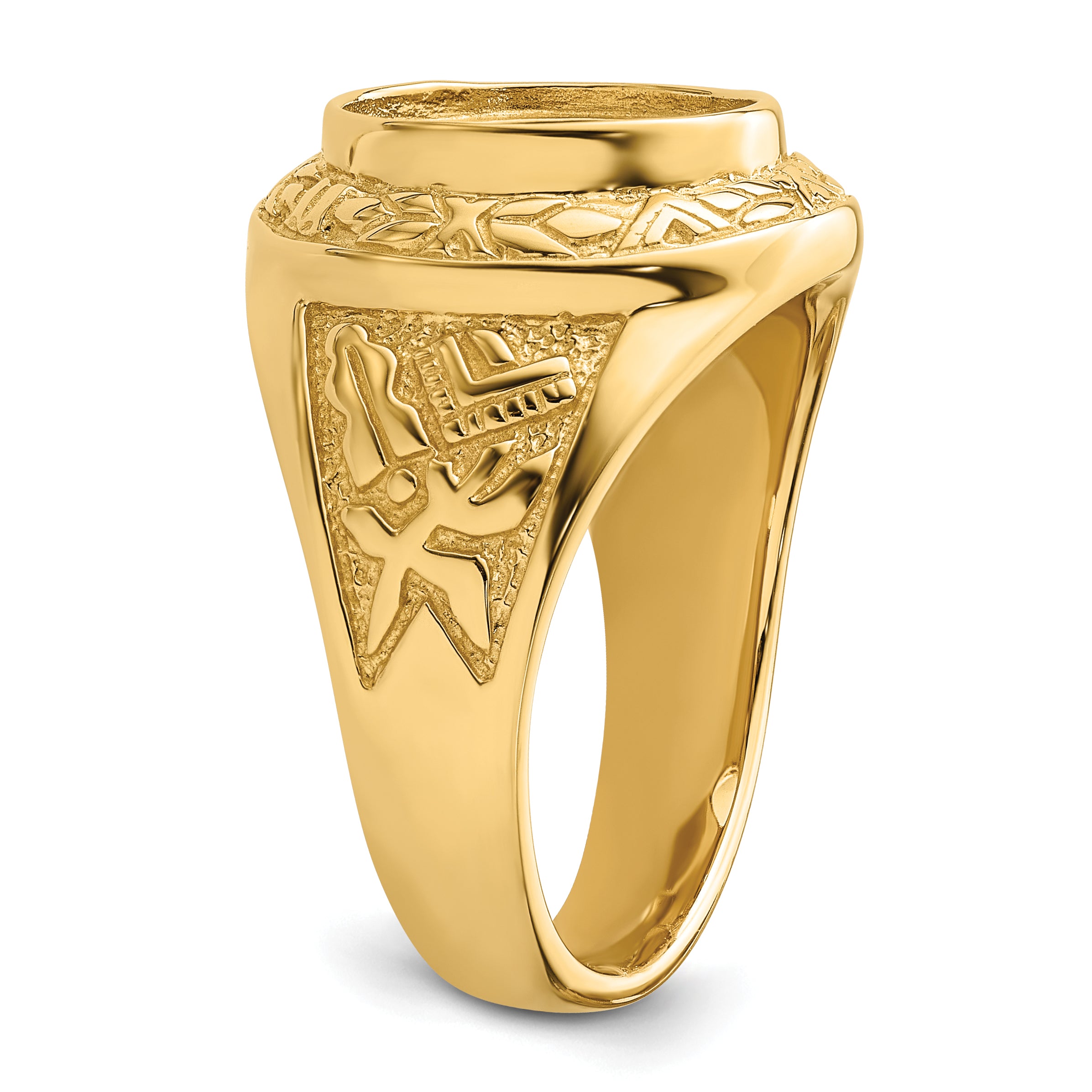 14k Men's Polished and Textured Masonic Ring Mounting (No Stone Included)