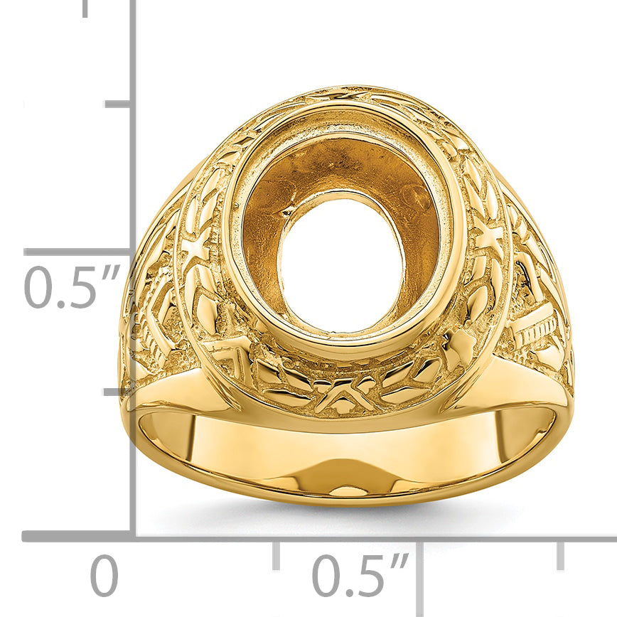 14k Men's Polished and Textured Masonic Ring Mounting (No Stone Included)
