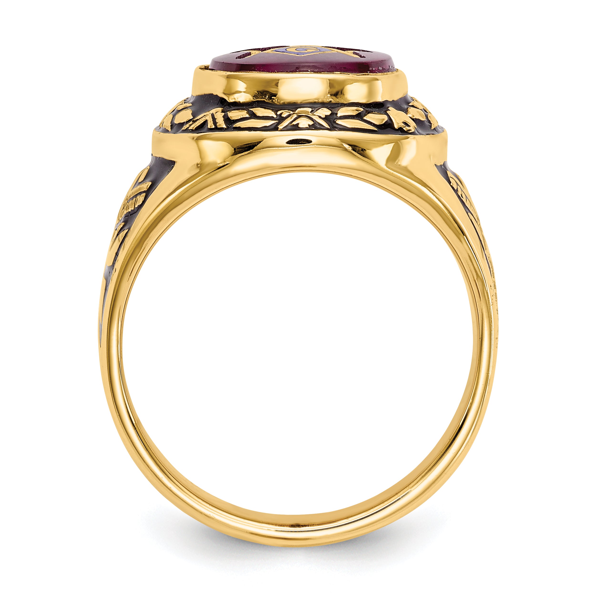 14k Men's Polished, Antiqued and Textured with Lab Created Ruby Masonic Ring Secondary image