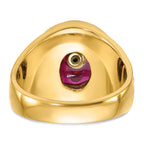 14k Men's Polished, Antiqued and Textured with Lab Created Ruby Masonic Ring