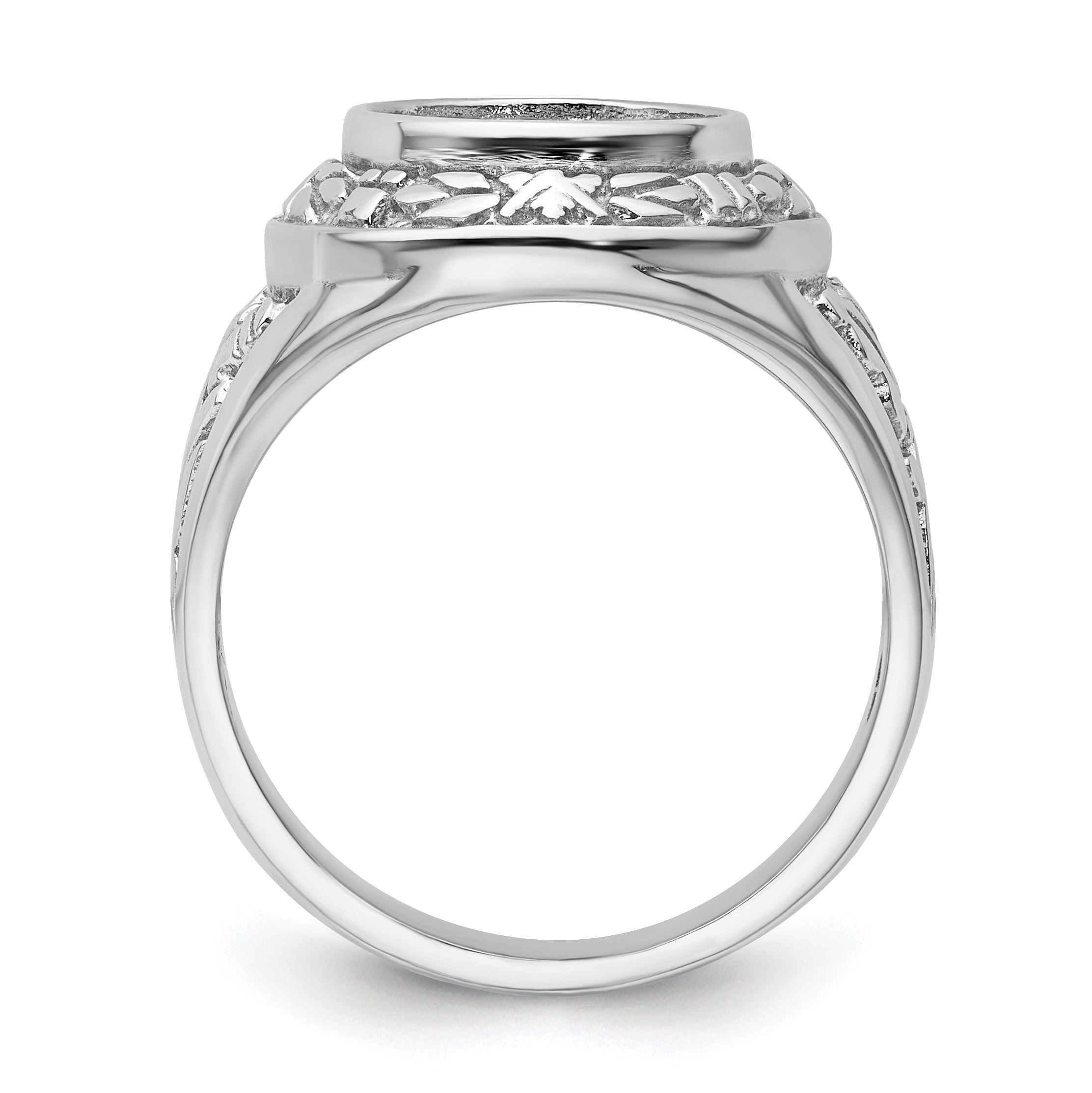 14k White Gold Men's Polished and Textured Masonic Ring Mounting (No Stone Included) Secondary image