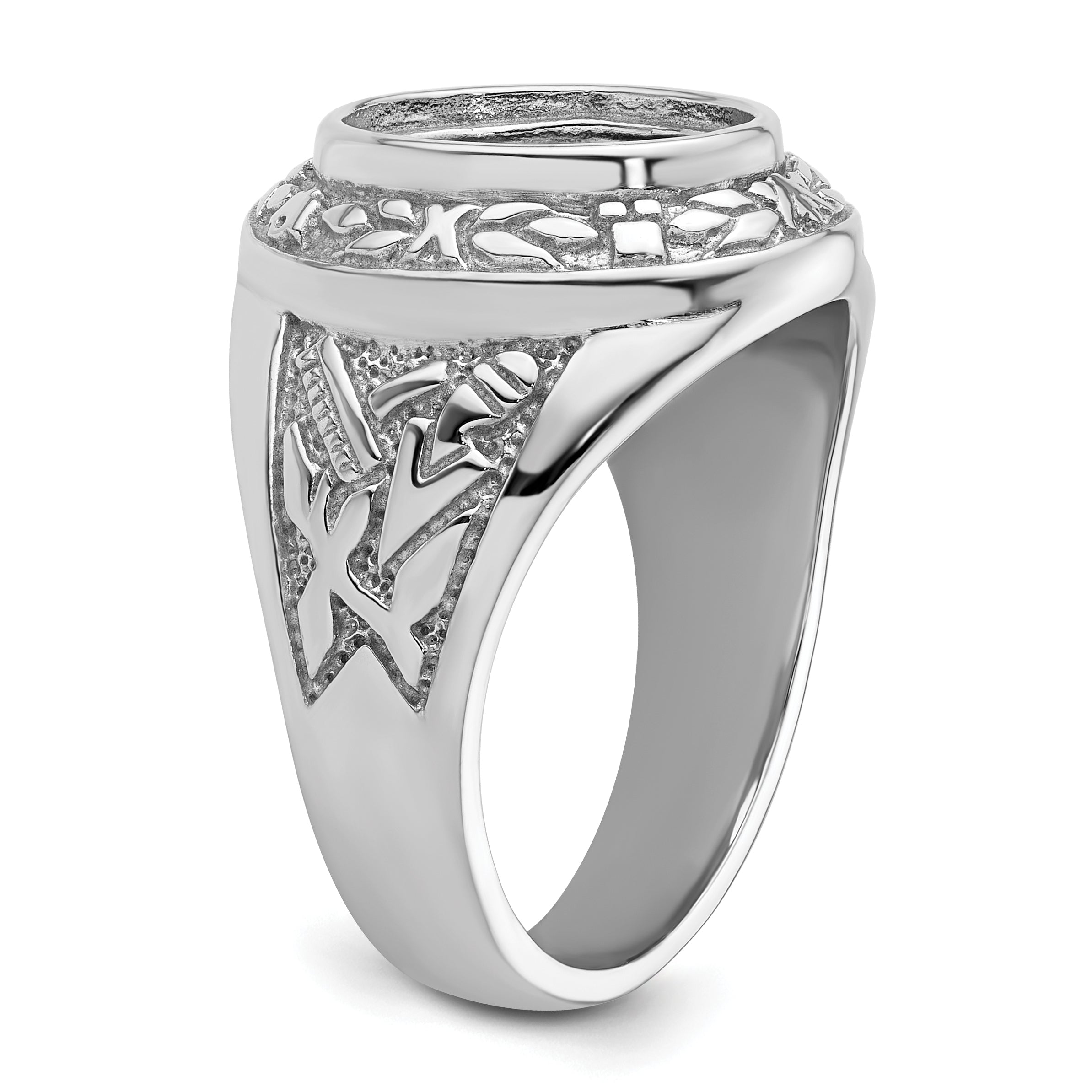 14k White Gold Men's Polished and Textured Masonic Ring Mounting (No Stone Included)