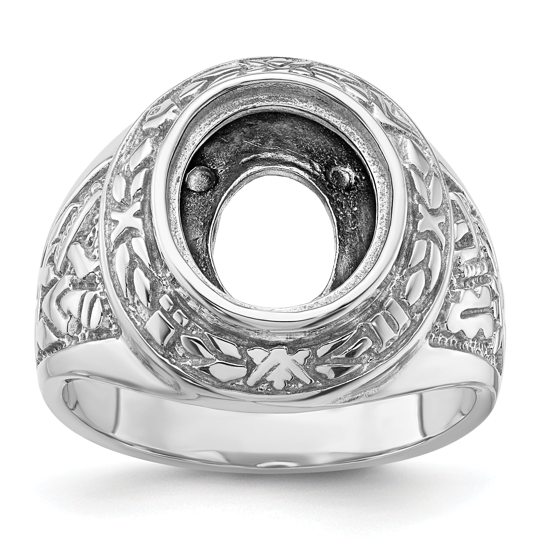 14k White Gold Men's Polished and Textured Masonic Ring Mounting (No Stone Included) Main image
