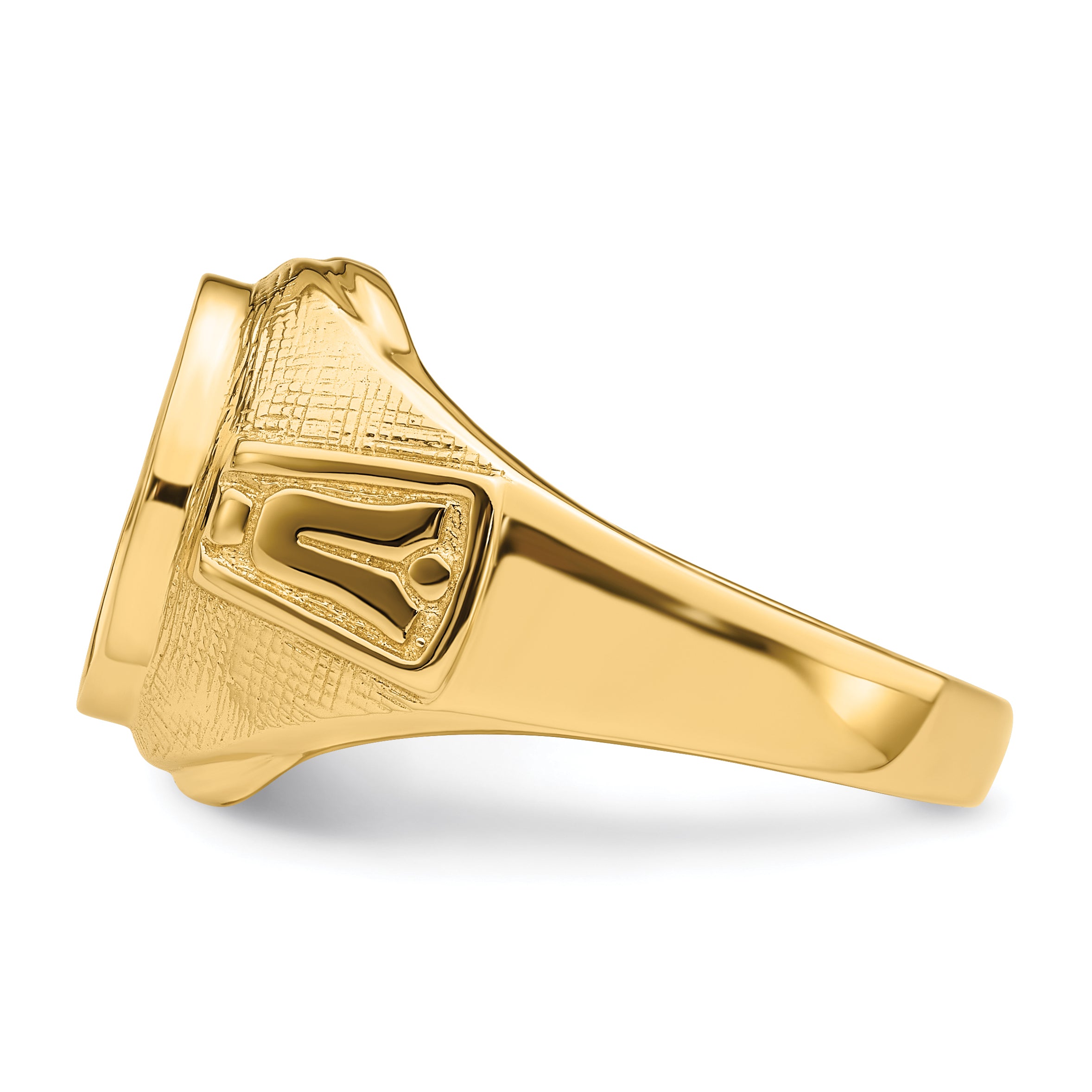 14k Men's Polished and Textured Masonic Ring Mounting (No Stone Included)
