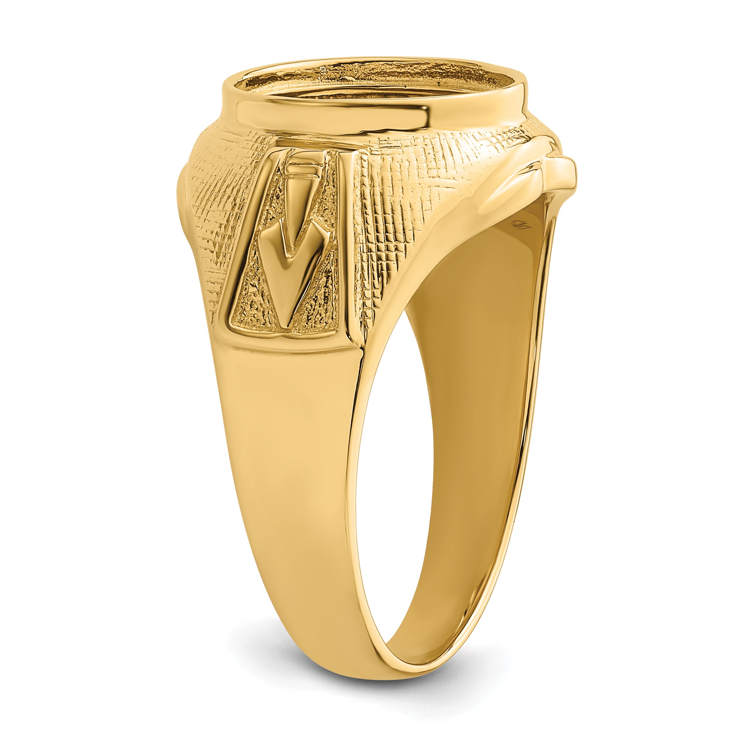 14k Men's Polished and Textured Masonic Ring Mounting (No Stone Included)