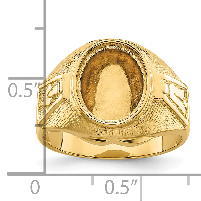 14k Men's Polished and Textured Masonic Ring Mounting (No Stone Included)