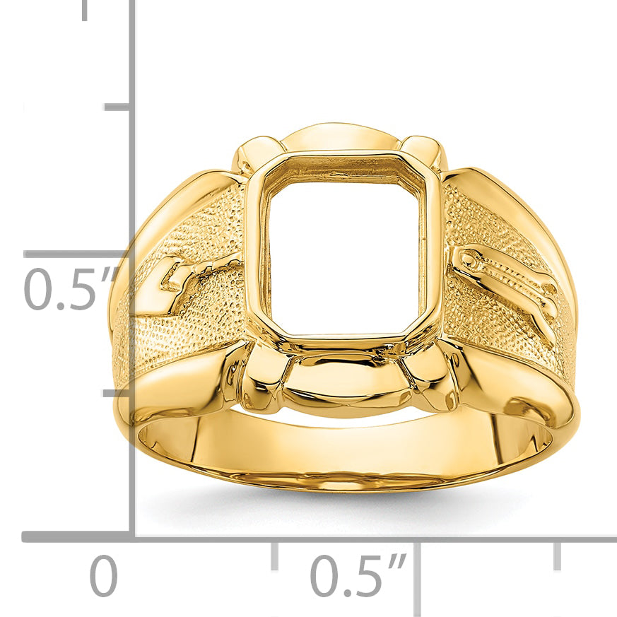 14k Men's Polished and Textured Masonic Ring Mounting (No Stone Included)