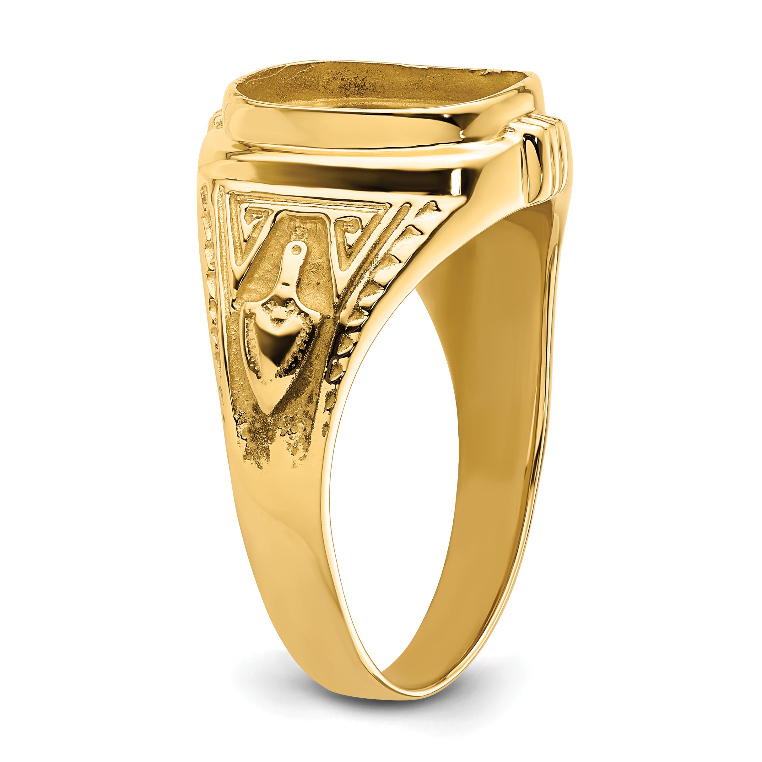 14k Men's Polished and Textured Masonic Ring Mounting (No Stone Included)