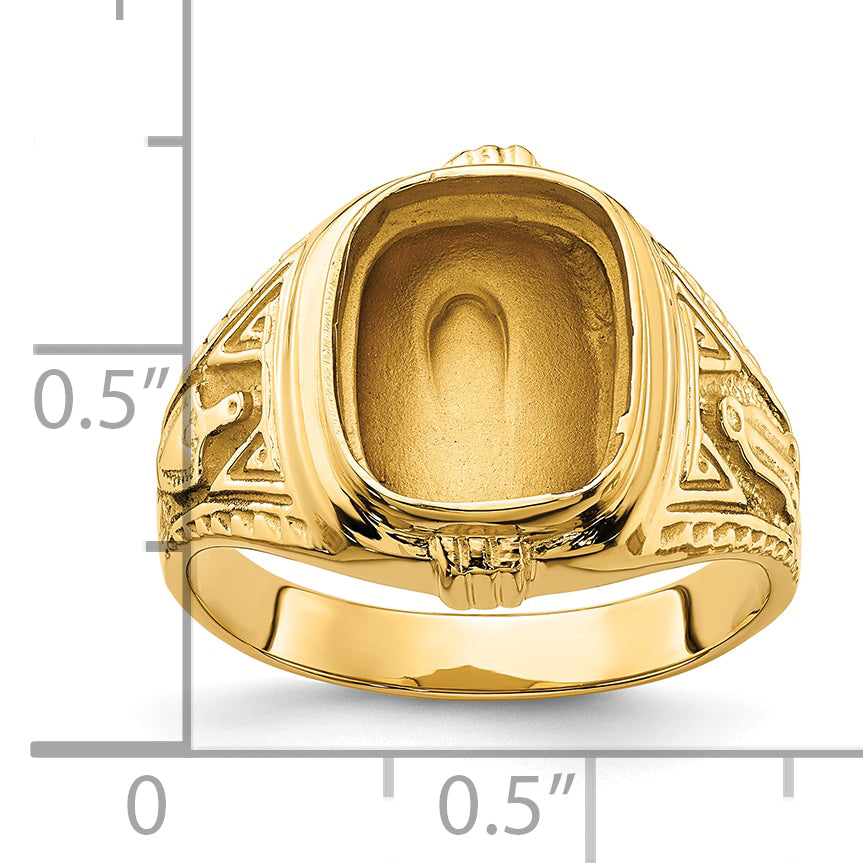 14k Men's Polished and Textured Masonic Ring Mounting (No Stone Included)