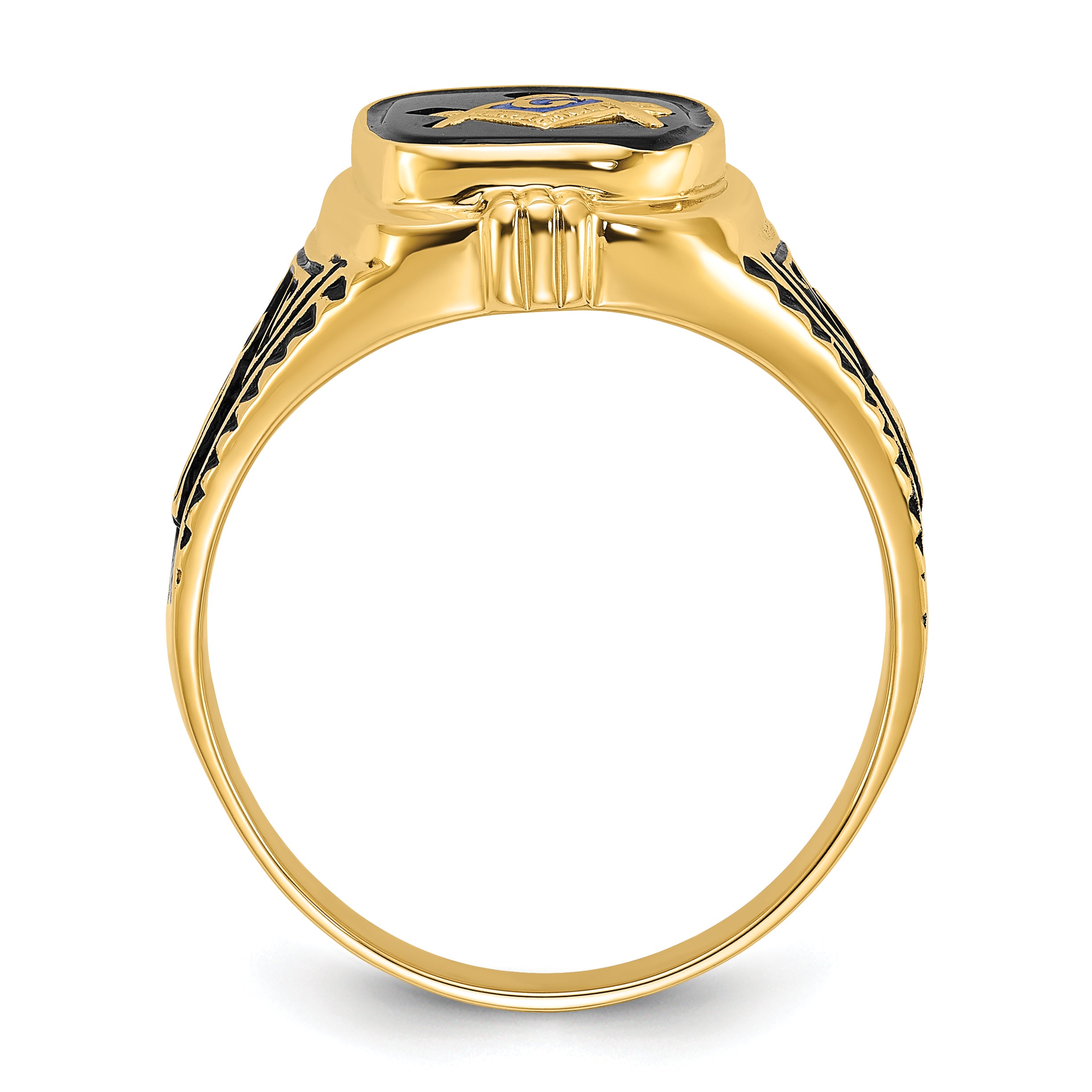 14k Men's Polished, Antiqued and Textured with Onyx Masonic Ring Secondary image