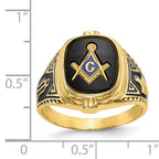 14k Men's Polished, Antiqued and Textured with Onyx Masonic Ring