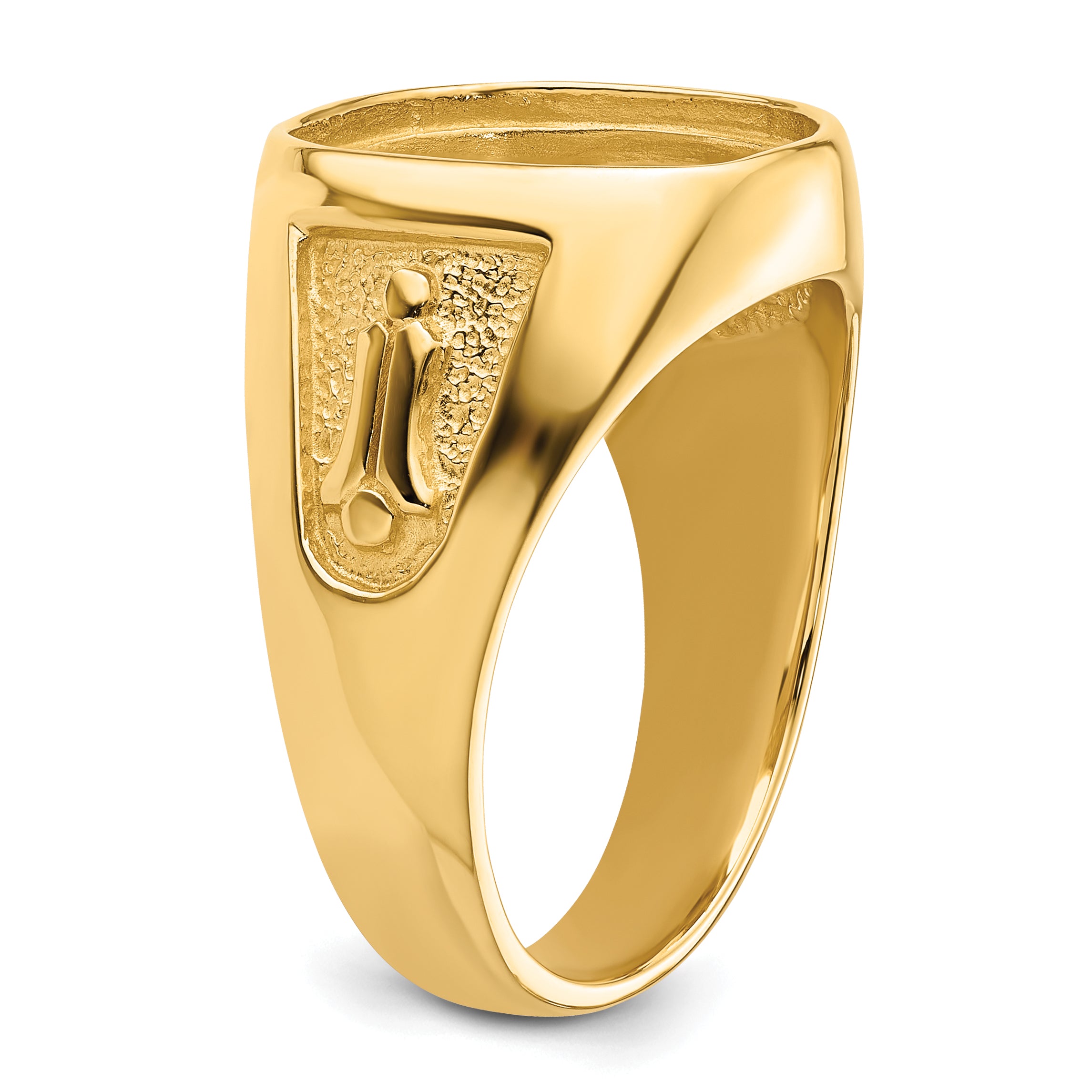 14k Men's Polished and Textured Masonic Ring Mounting (No Stone Included)
