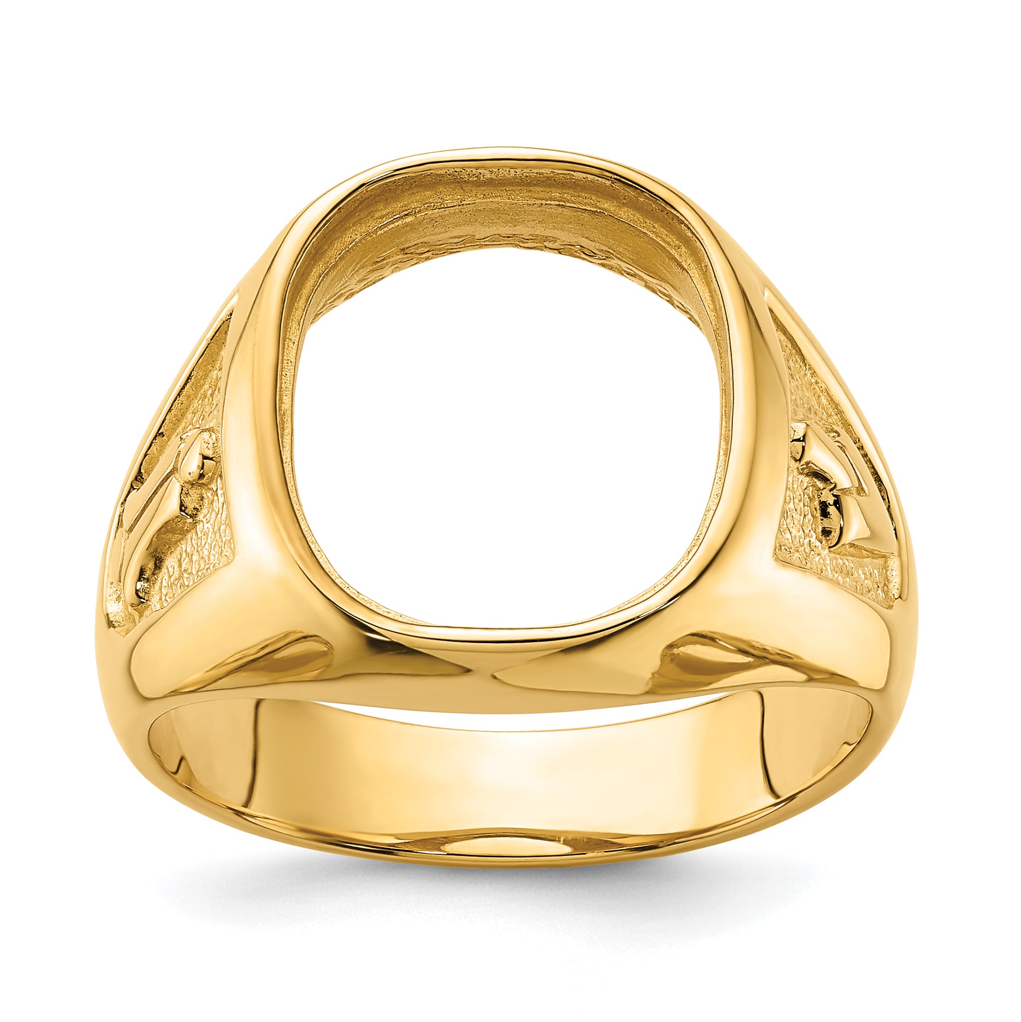 14k Men's Polished and Textured Masonic Ring Mounting (No Stone Included)