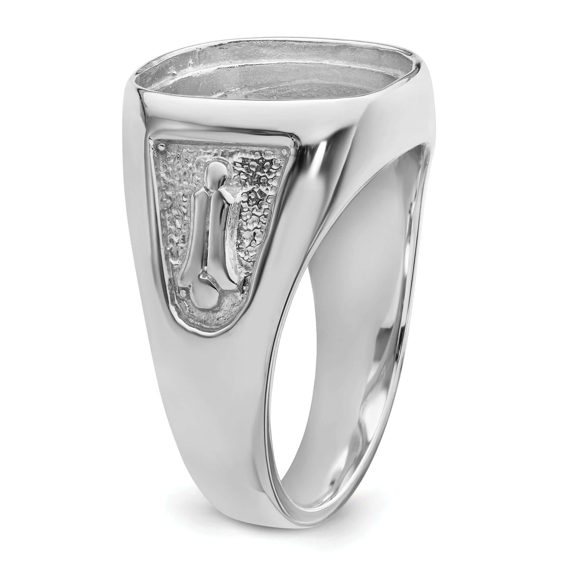 14k White Gold Men's Polished and Textured Masonic Ring Mounting (No Stone Included)