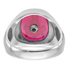 14k White Gold Men's Polished and Textured with Black Enamel and Lab Created Ruby Masonic Ring