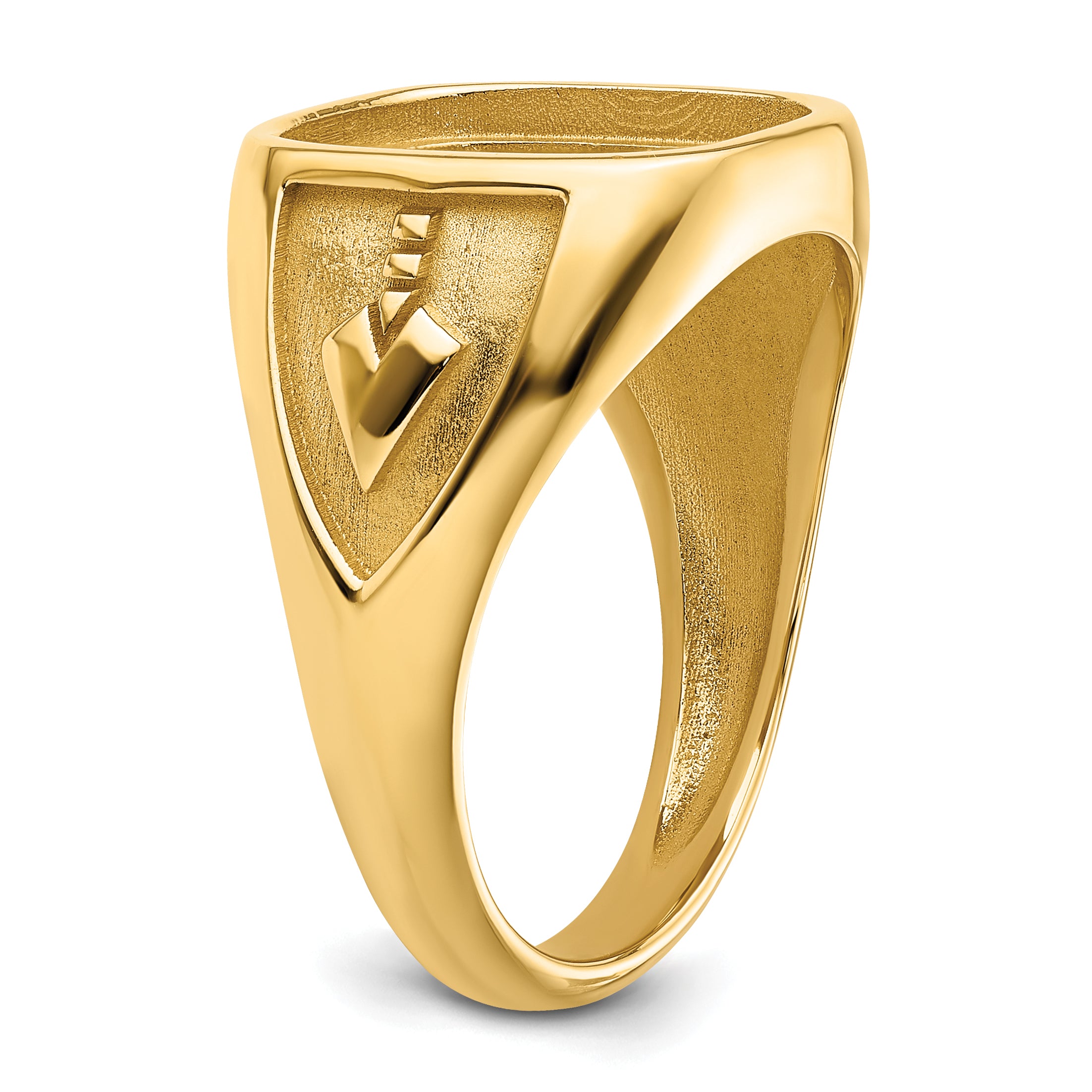 14k Men's Polished and Textured Masonic Ring Mounting (No Stone Included)