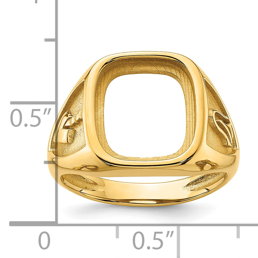 14k Men's Polished and Textured Masonic Ring Mounting (No Stone Included)