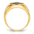 14k Men's Polished, Antiqued and Textured with Imitation Blue Spinel Masonic Ring