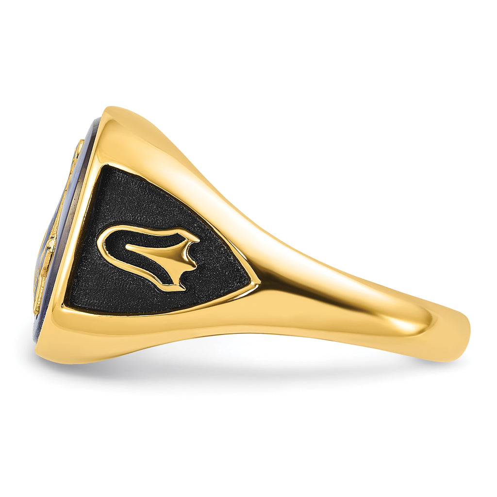 14k Men's Polished, Antiqued and Textured with Imitation Blue Spinel Masonic Ring
