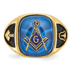 14k Men's Polished, Antiqued and Textured with Imitation Blue Spinel Masonic Ring