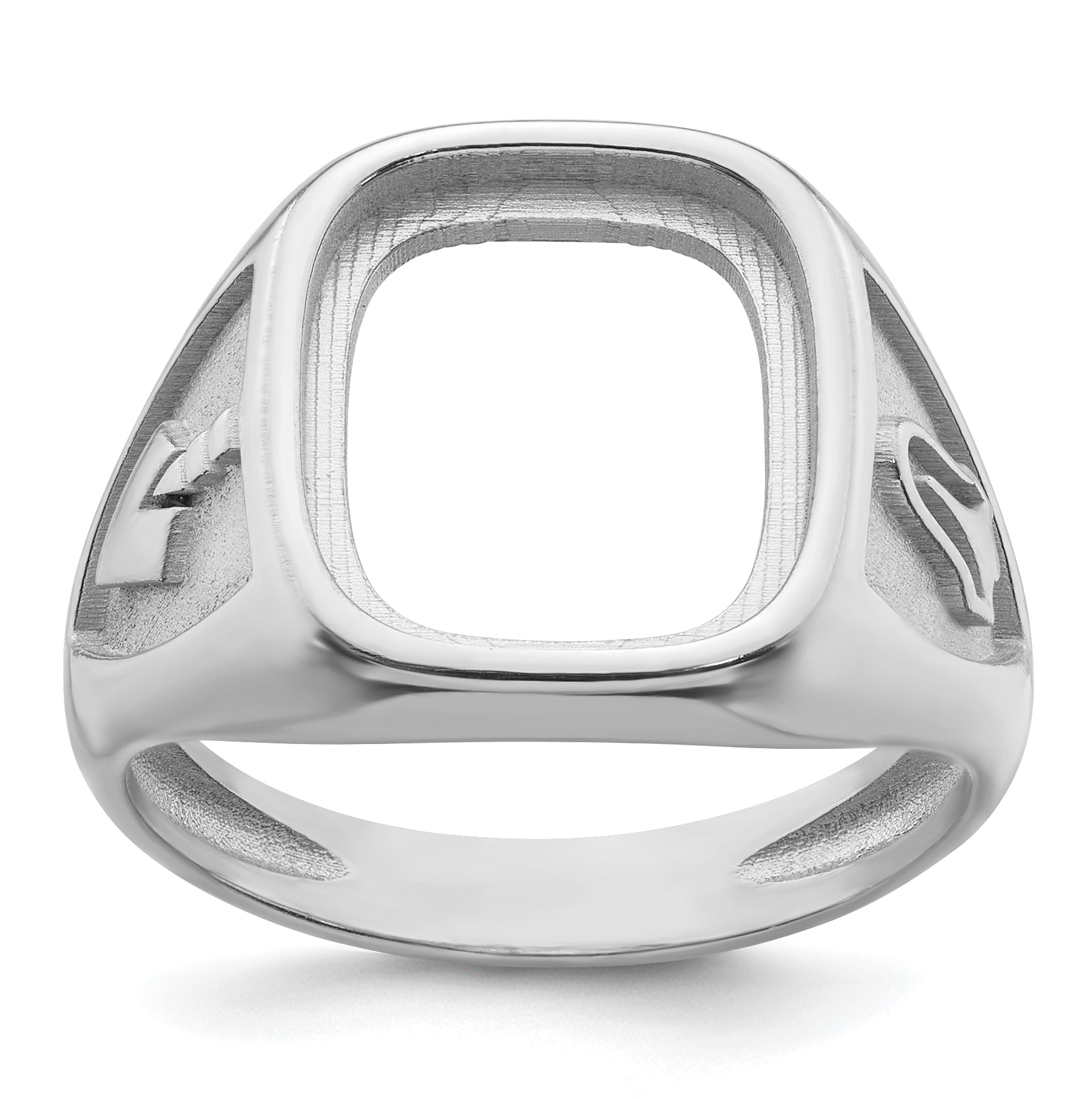 14k White Gold Men's Polished and Textured Masonic Ring Mounting (No Stone Included) Main image