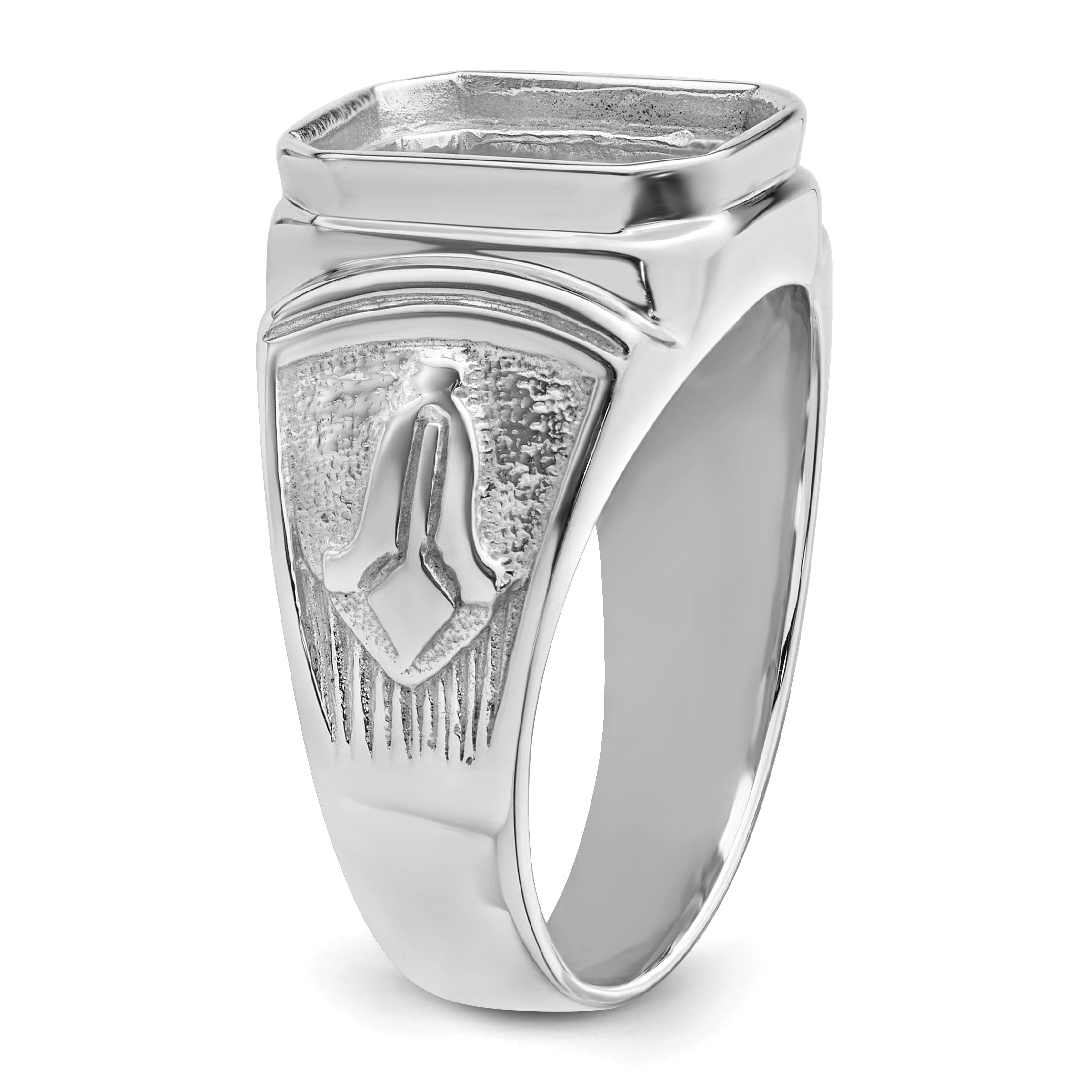 14k White Gold Men's Polished and Textured Masonic Ring Mounting (No Stone Included)
