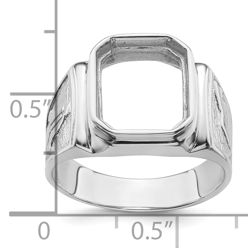14k White Gold Men's Polished and Textured Masonic Ring Mounting (No Stone Included)