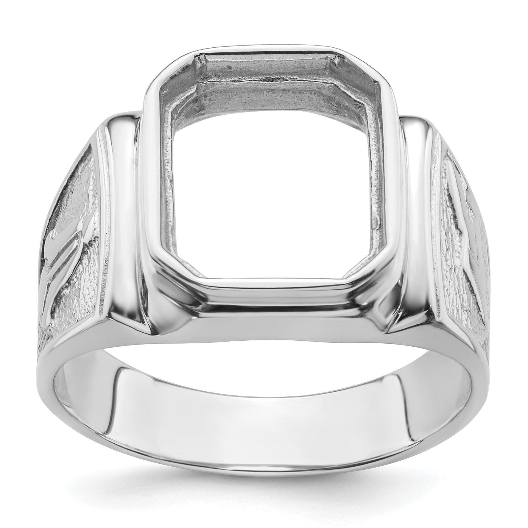 14k White Gold Men's Polished and Textured Masonic Ring Mounting (No Stone Included) Main image