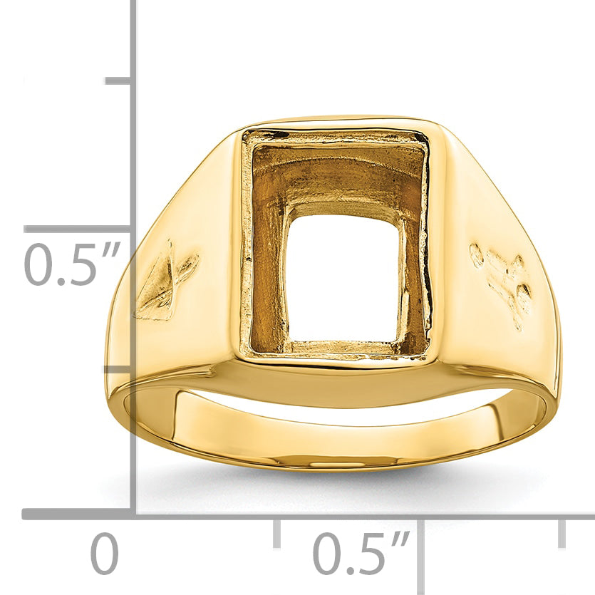 14k Men's Polished and Grooved Masonic Ring Mounting (No Stone Included)