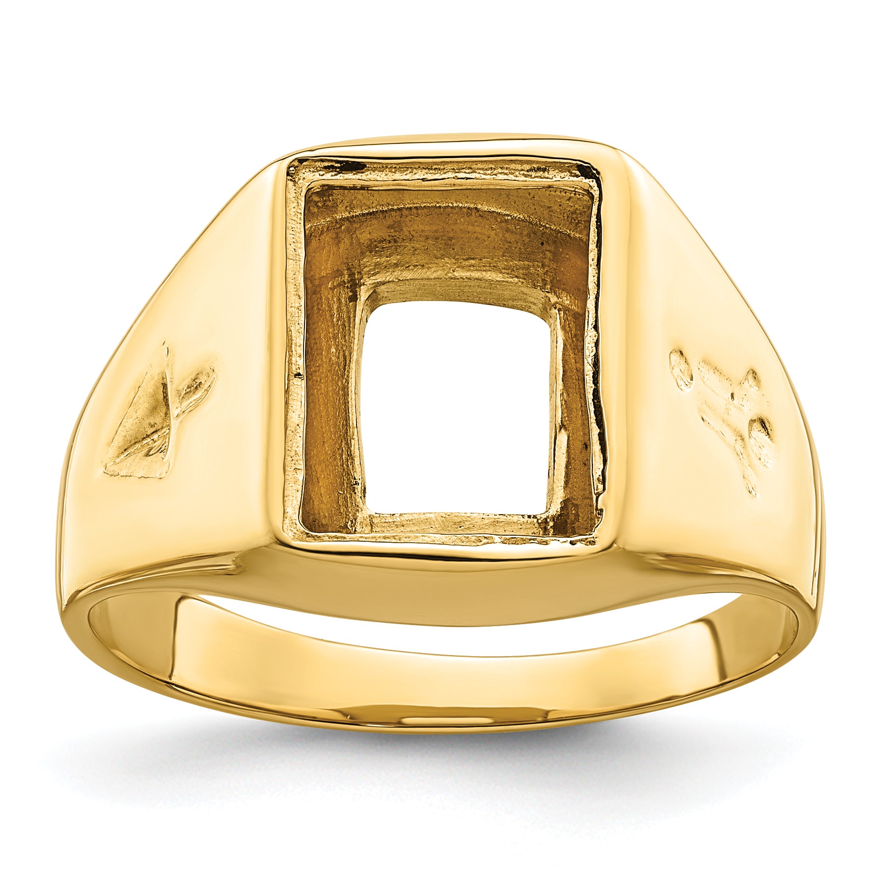 14k Men's Polished and Grooved Masonic Ring Mounting (No Stone Included) Main image