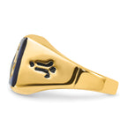 14k Men's Polished and Grooved with Black Enamel and Imitation Blue Spinel Masonic Ring