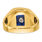 14k Men's Polished and Grooved with Black Enamel and Imitation Blue Spinel Masonic Ring
