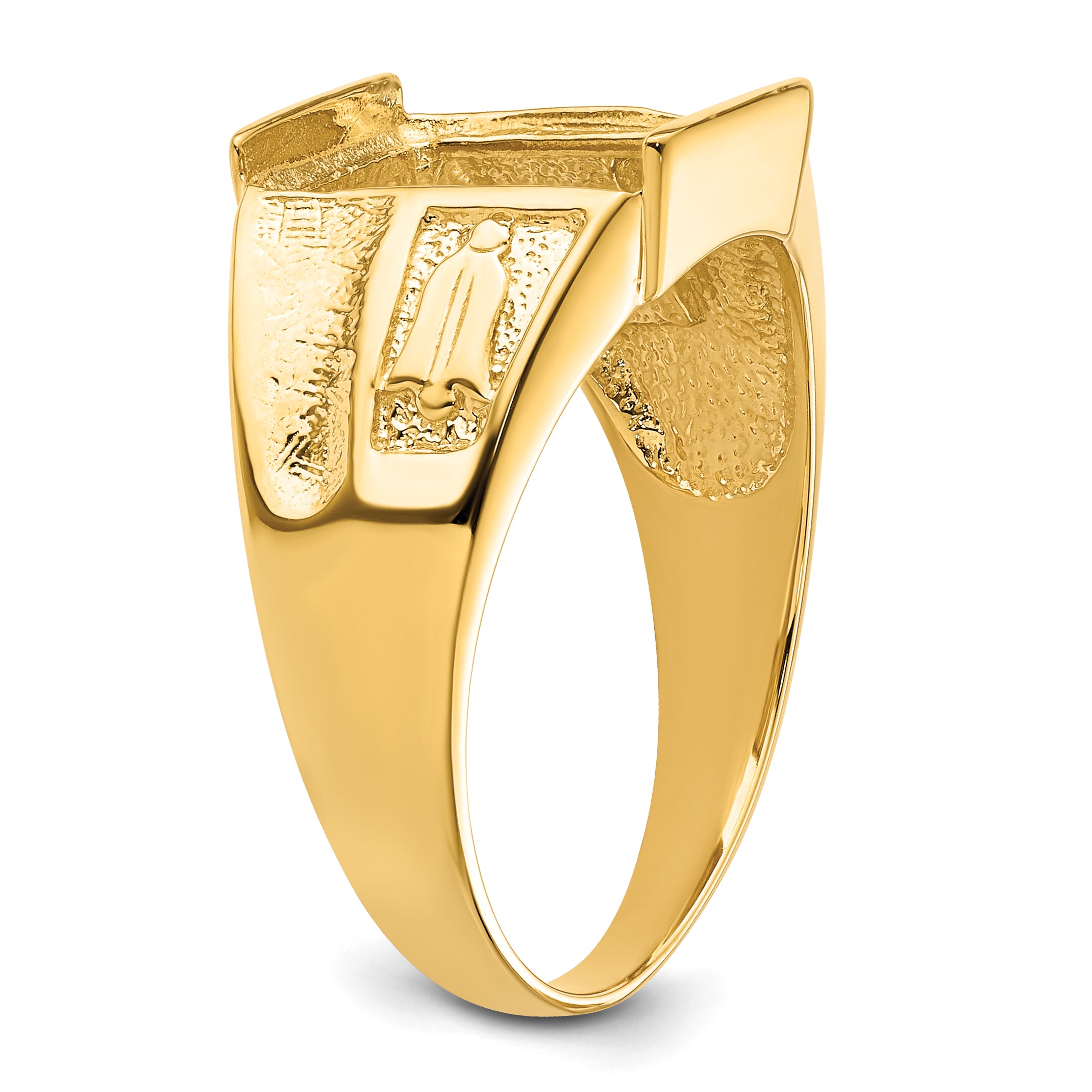 14k Men's Polished and Textured Masonic Ring Mounting (No Stone Included)