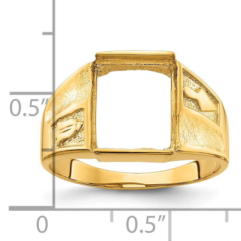 14k Men's Polished and Textured Masonic Ring Mounting (No Stone Included)
