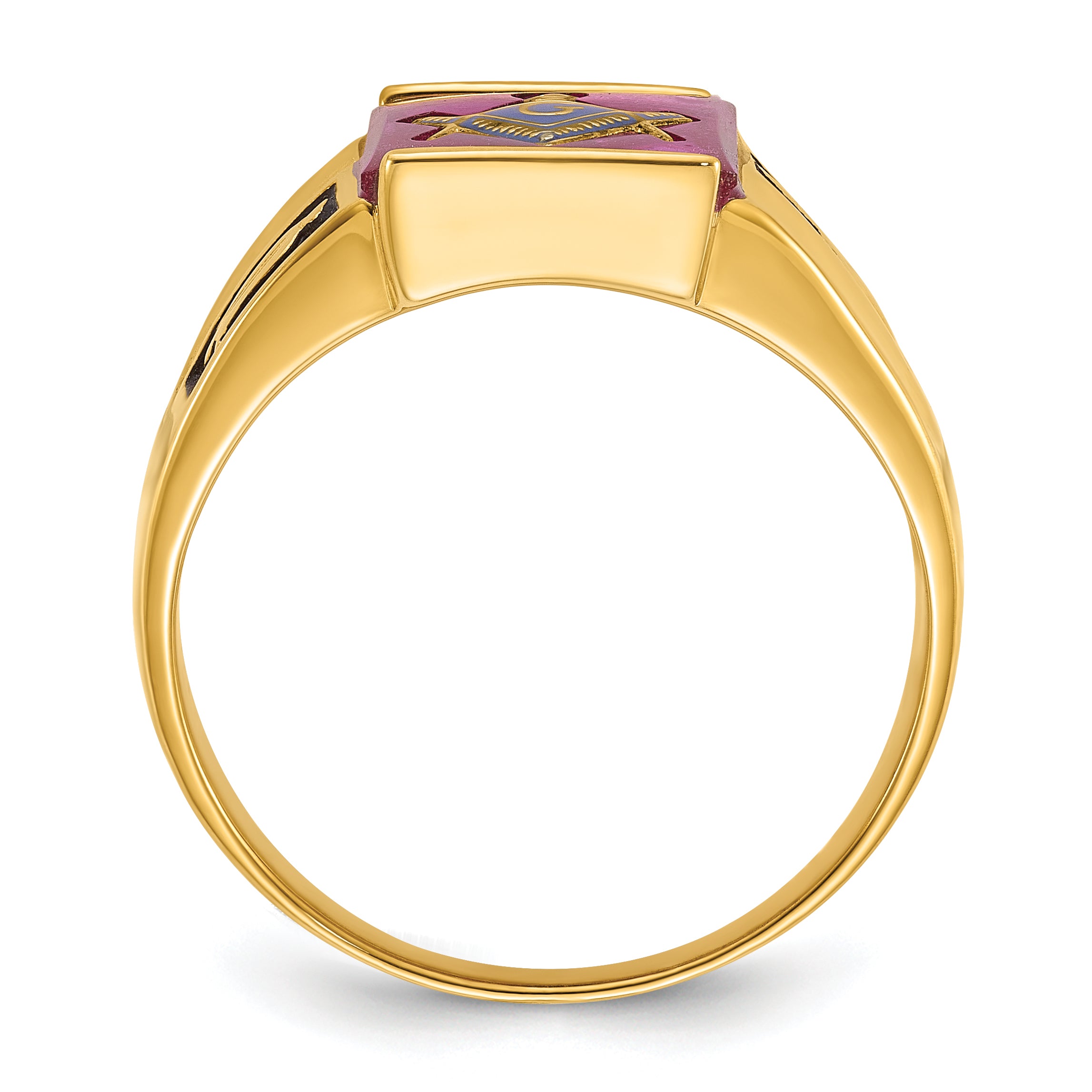 14k Men's Polished and Textured with Black Enamel and Lab Created Ruby Masonic Ring Secondary image