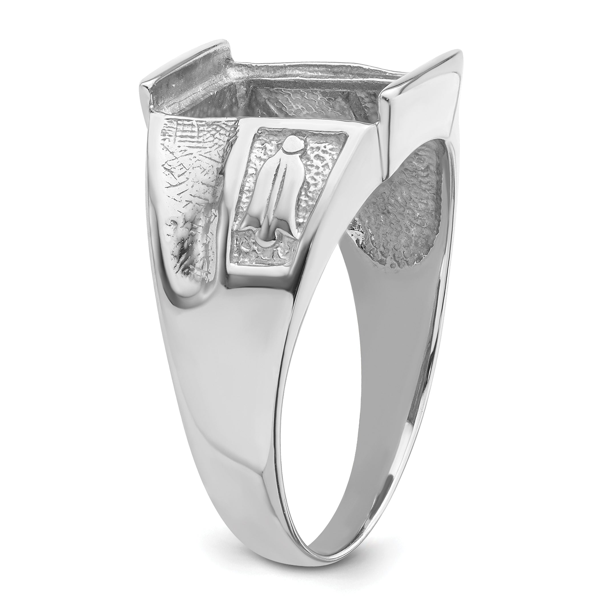 14k White Gold Men's Polished and Textured Masonic Ring Mounting (No Stone Included)