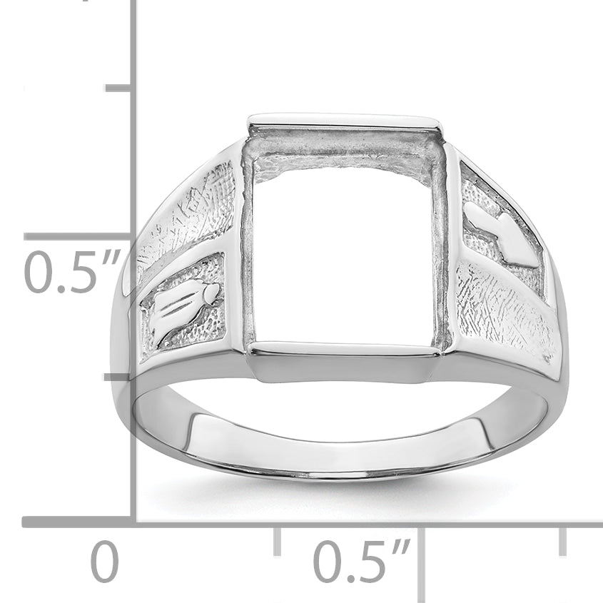 14k White Gold Men's Polished and Textured Masonic Ring Mounting (No Stone Included)