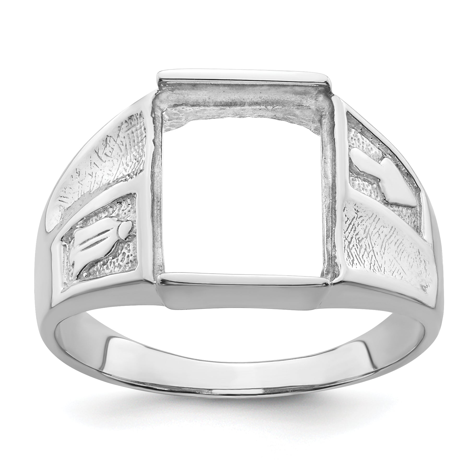 14k White Gold Men's Polished and Textured Masonic Ring Mounting (No Stone Included) Main image