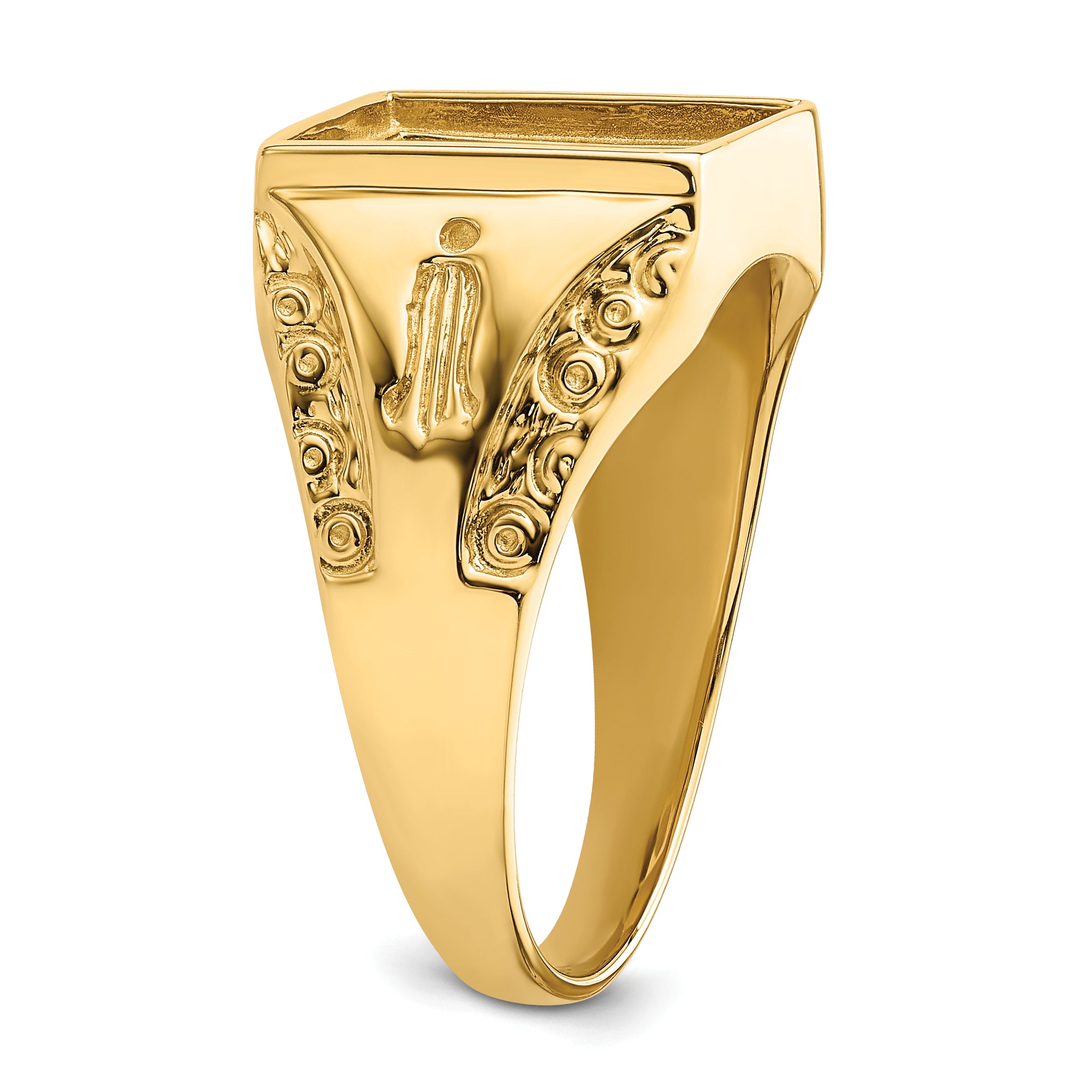 14k Men's Polished and Textured Masonic Ring Mounting (No Stone Included)