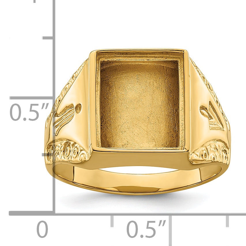 14k Men's Polished and Textured Masonic Ring Mounting (No Stone Included)