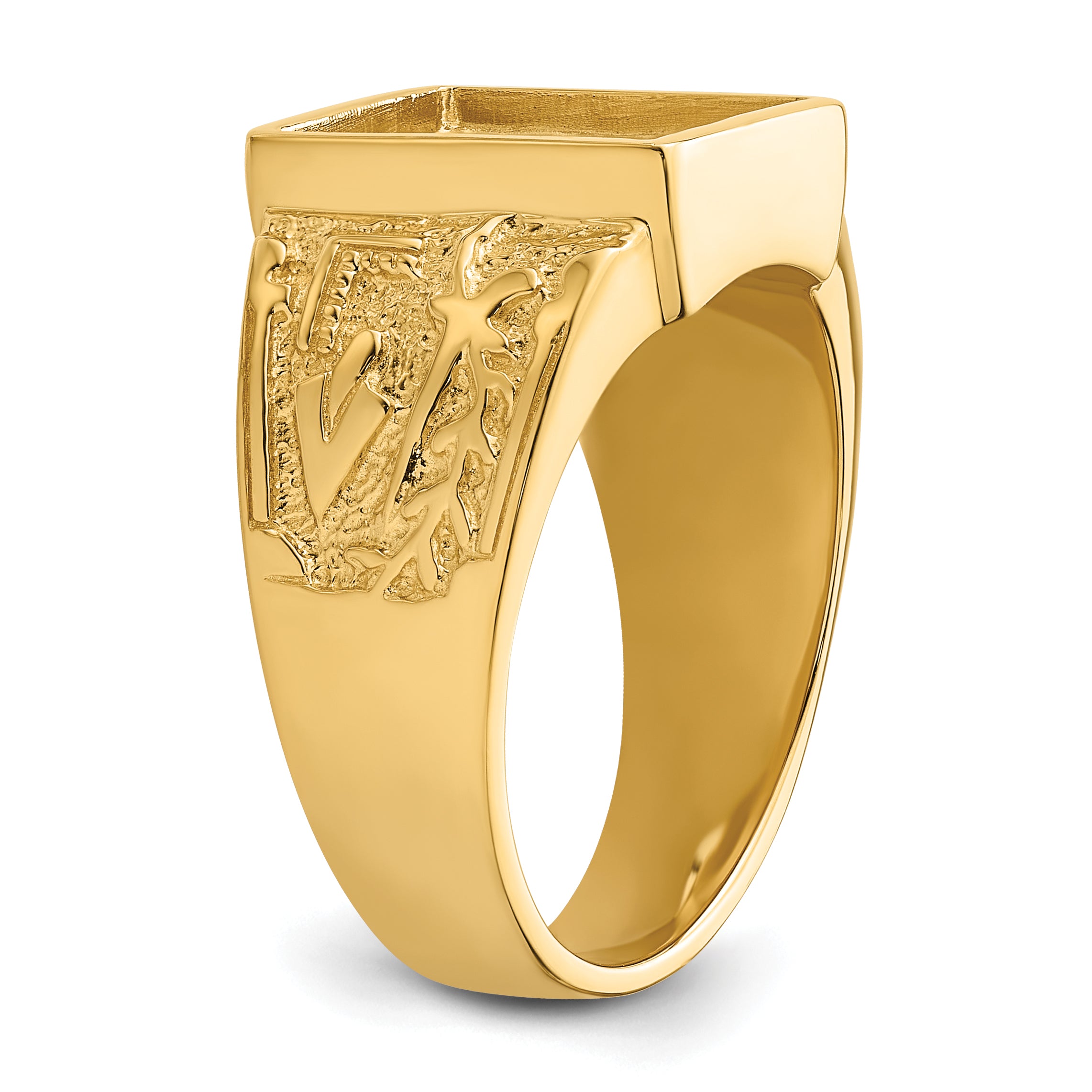 14k Men's Polished and Textured Masonic Ring Mounting (No Stone Included)