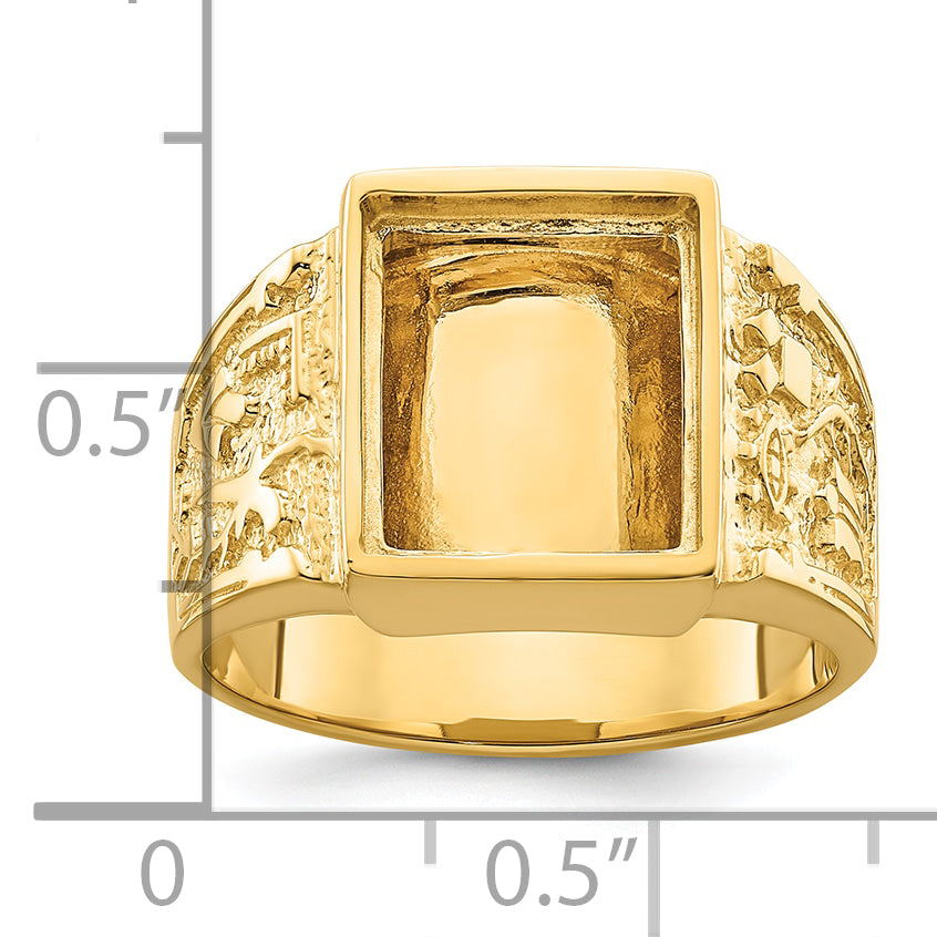 14k Men's Polished and Textured Masonic Ring Mounting (No Stone Included)
