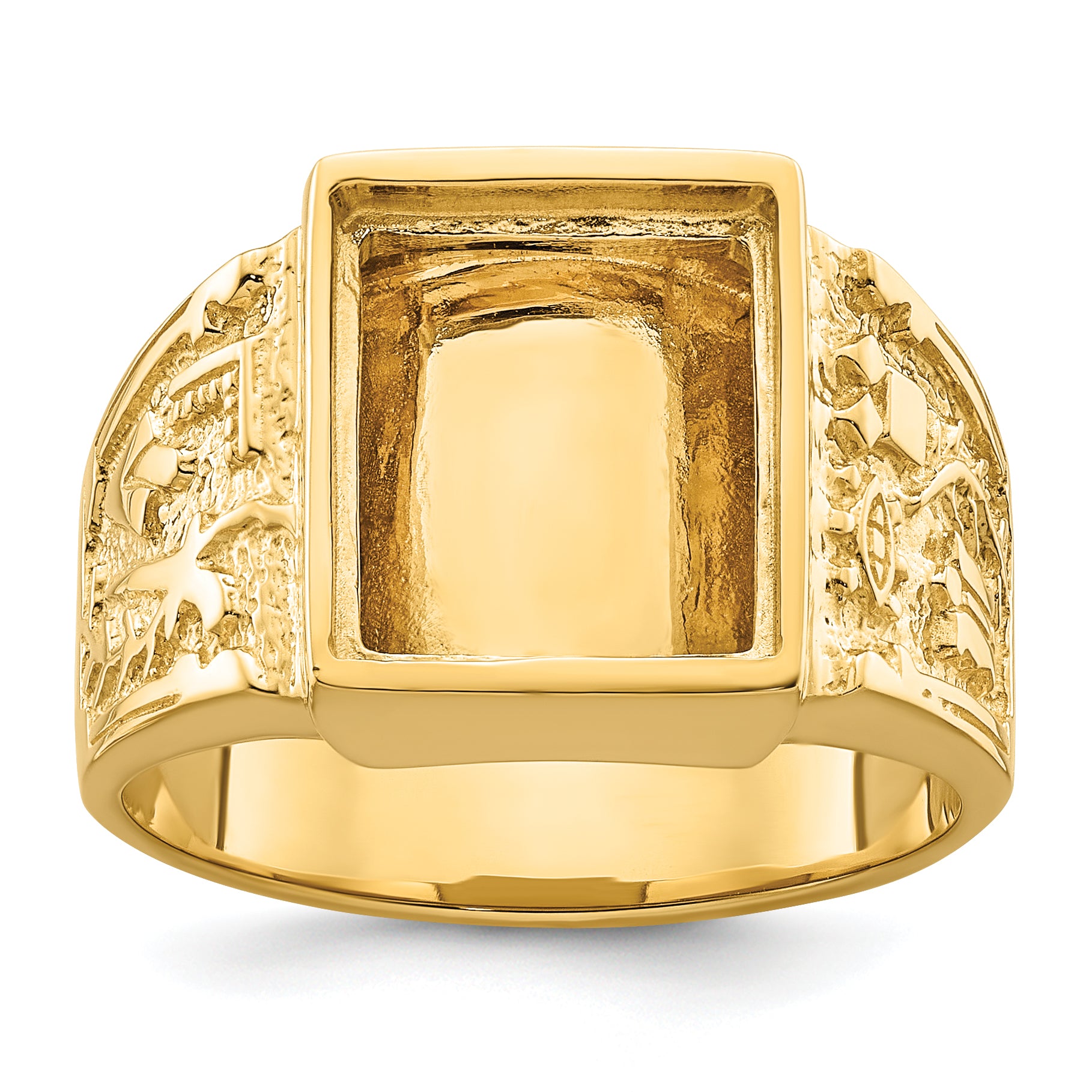 14k Men's Polished and Textured Masonic Ring Mounting (No Stone Included) Main image