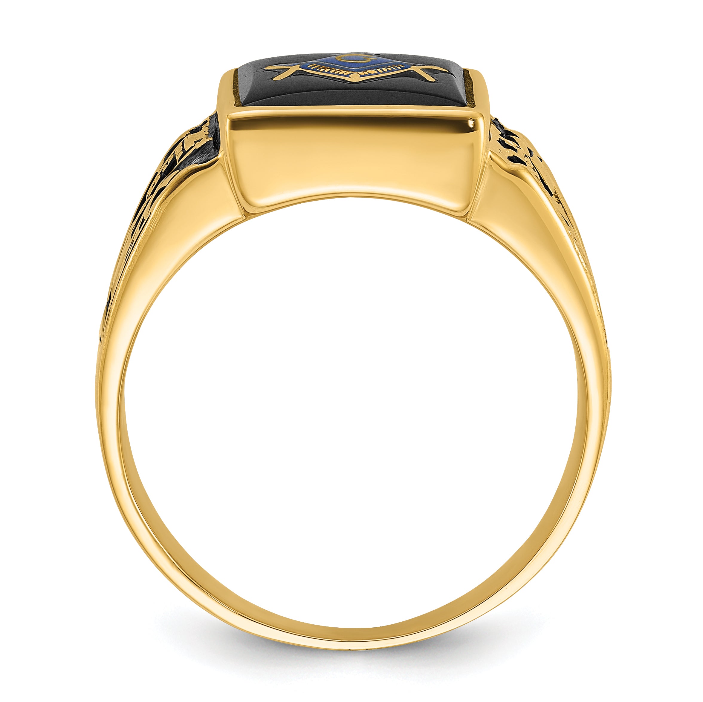 14k Men's Polished and Textured with Black Enamel and Onyx Masonic Ring Secondary image